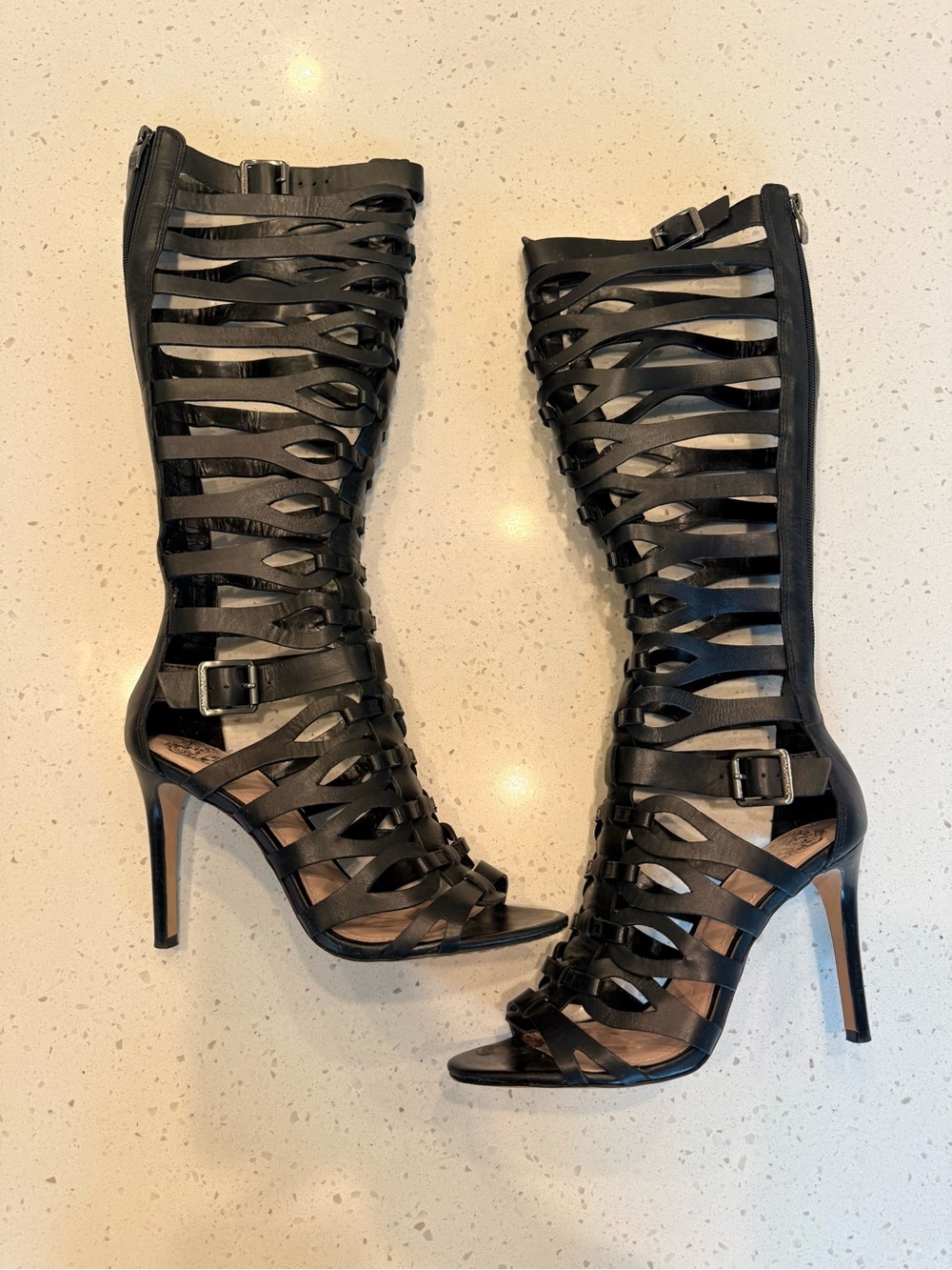 Vince Camuto Black Strappy Gladiator Knee-High Stiletto Boots